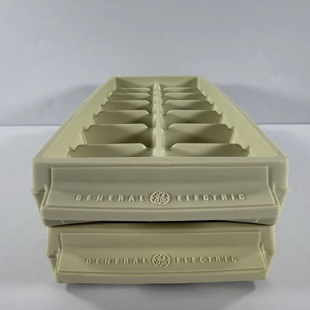 GE Ice Cube Trays BEIGE Set of 2 Stacking Vintage General Electric ~ READ